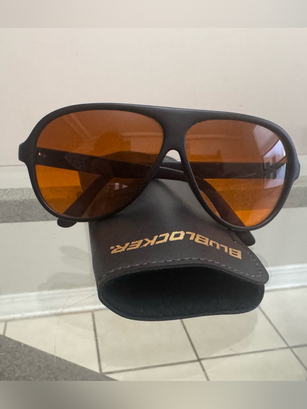 BluBlocker Original Aviator Matte Black Retro 90s Amber Sunglasses With Case